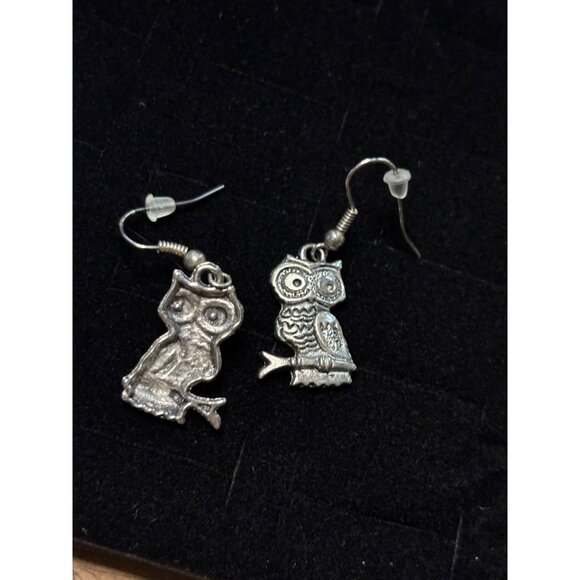 Vintage Silver Owl Pendant Necklace & Earrings Set 18 Chain Articulated Pendant - Picture 3 of 12